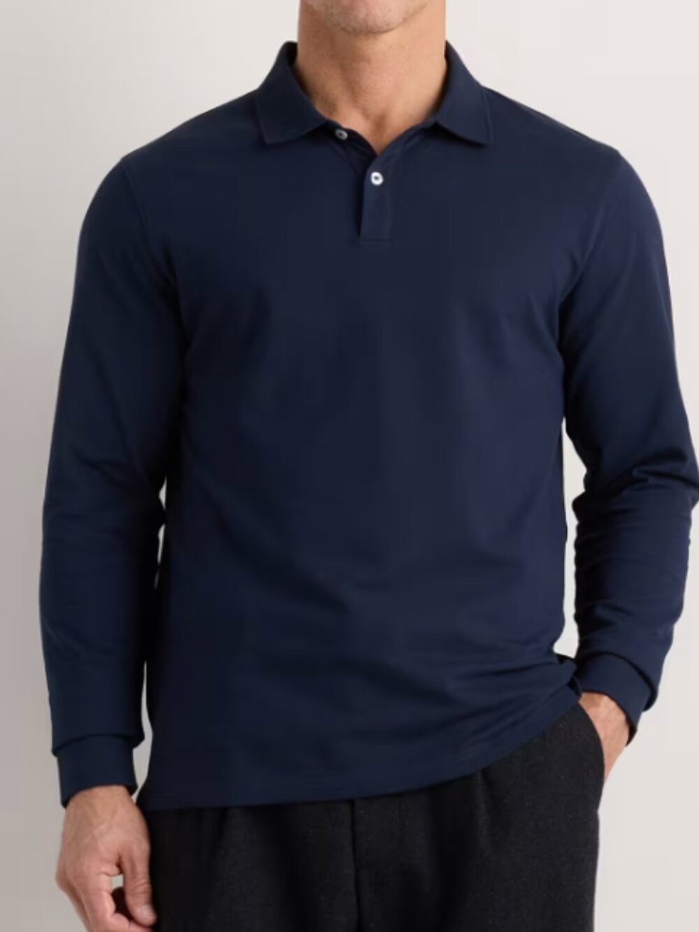 Quince Organic Cotton Long Sleeve Pique Polo Navy XL EUC